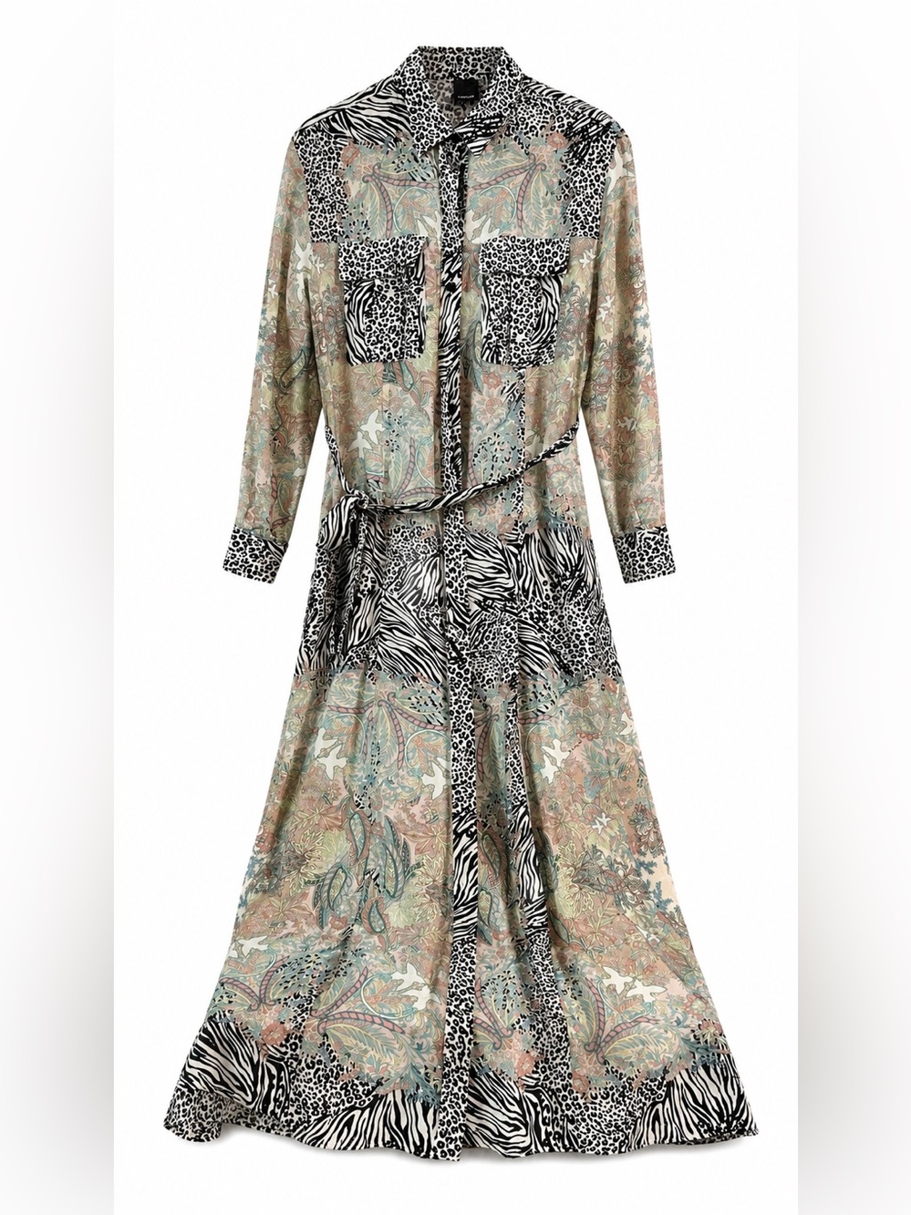 425$PINKO Rosalina Floral Zebra Leopard Maxi Shirt Dress IT 38 US 2 - Picture 3 of 13